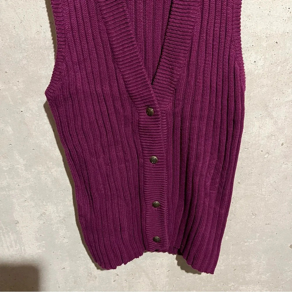 Y2K Vtg American Eagle Magenta Knit Sweater Vest S Chunky Cabincore Preppy Fall - Picture 3 of 7